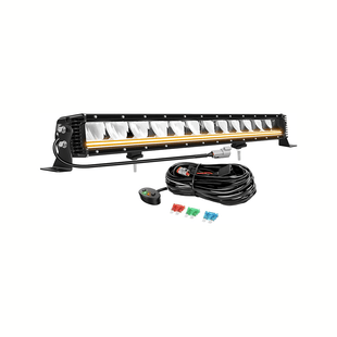 13"/23"/34" Single Row LED Light Bar - Amber DRL, Anti-Glare Flood & Spot Combo Beam, Off-Road 4x4 Driving Light | IP67 Waterproof, DT Wiring Kit Included | For Pickup, Truck, SUV, ATV, UTV, Boat