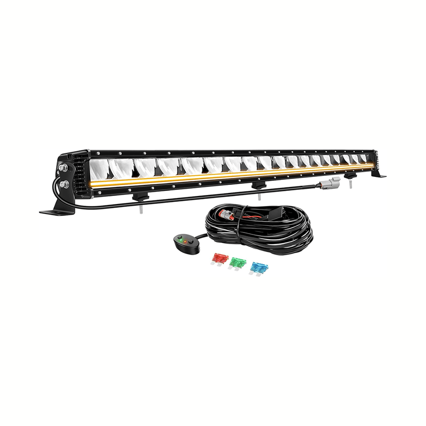 13"/23"/34" Single Row LED Light Bar - Amber DRL, Anti-Glare Flood & Spot Combo Beam, Off-Road 4x4 Driving Light | IP67 Waterproof, DT Wiring Kit Included | For Pickup, Truck, SUV, ATV, UTV, Boat
