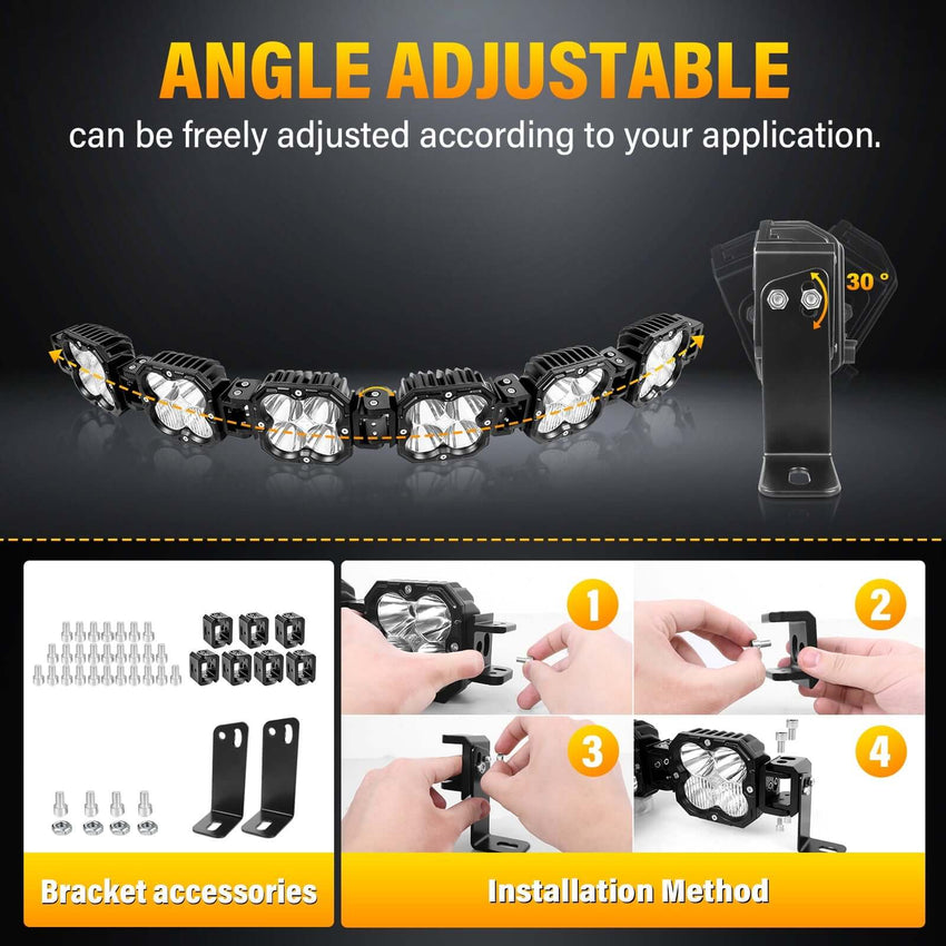 Tapaodu's 40" triple combo LED bar features 6 pods for spot, flood & wide beams. IP67 rated and linkable for ultimate off-road lighting.