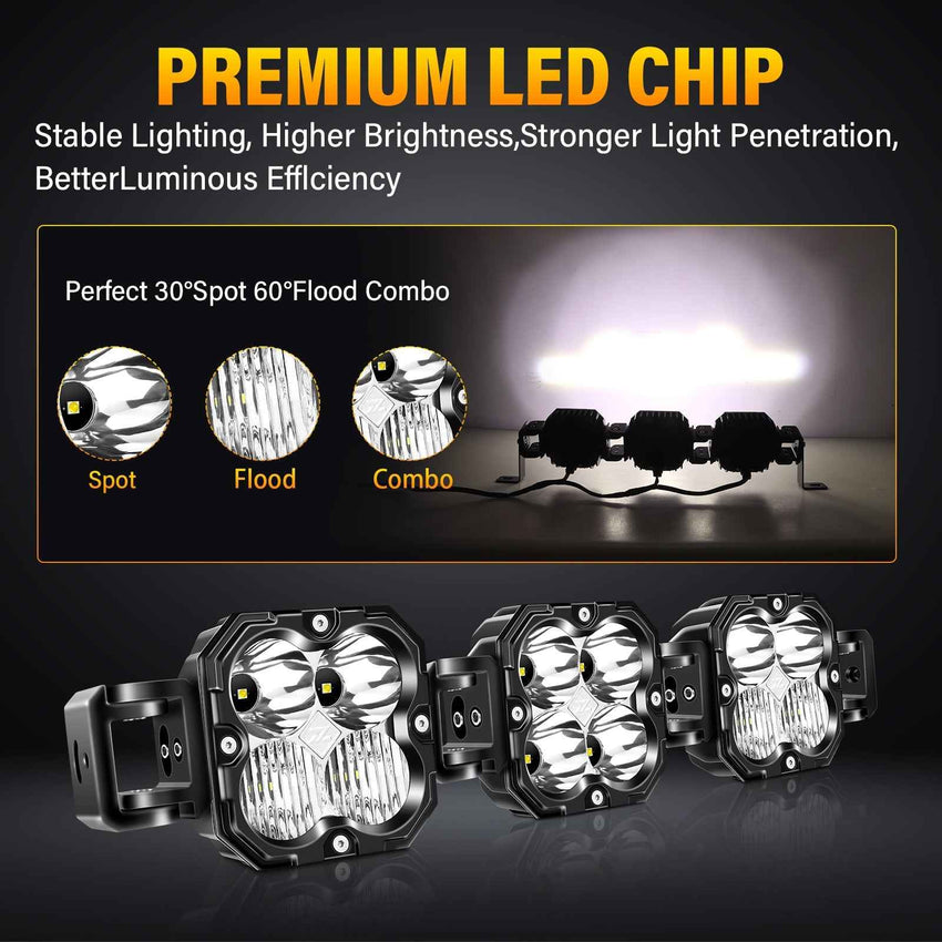 X-Linkable 21" 90W LED Light Bar - 3-Light Flood & Spot for Off-Road Trucks