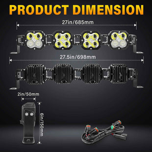X-Linkable 28" 120W Off-Road LED Light Bar – 4-Light High Lumen Combo Beam, IP67 Waterproof
