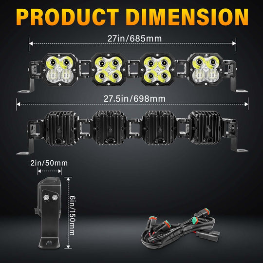 X-Linkable 28" 120W Off-Road LED Light Bar – 4-Light High Lumen Combo Beam, IP67 Waterproof Tapaodu Designs-LED Lighting
