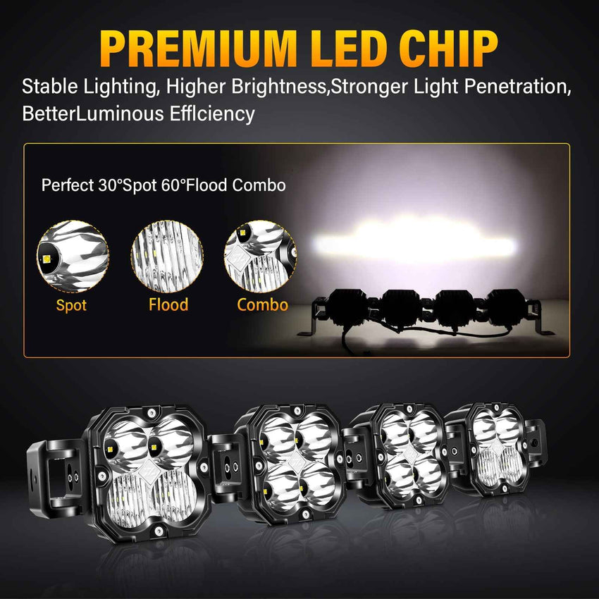 X-Linkable 28" 120W Off-Road LED Light Bar – 4-Light High Lumen Combo Beam, IP67 Waterproof
