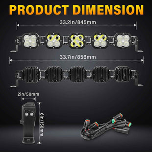 X-Linkable 34" 150W Off-Road LED Light Bar – 5-Light High Output Combo Beam, IP67 Waterproof
