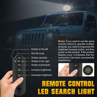 8inch 40W LED Searchlight - 360° Rotation, Infrared Remote Control, Magnetic Base, IP65 Waterproof for Marine/Truck/ATV/4X4/Off-Road Lighting