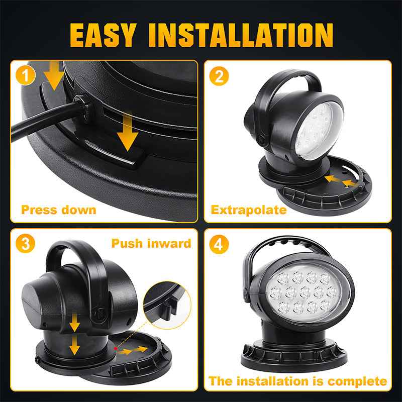 8inch 40W LED Searchlight - 360° Rotation, Infrared Remote Control, Magnetic Base, IP65 Waterproof for Marine/Truck/ATV/4X4/Off-Road Lighting