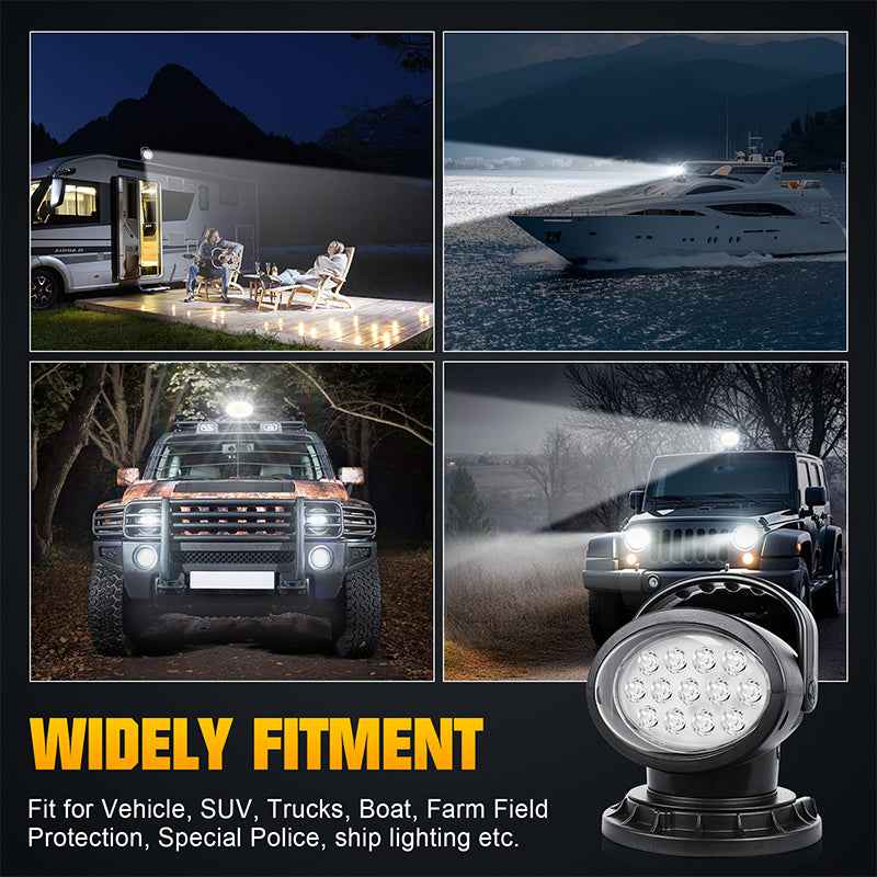 8inch 40W LED Searchlight - 360° Rotation, Infrared Remote Control, Magnetic Base, IP65 Waterproof for Marine/Truck/ATV/4X4/Off-Road Lighting