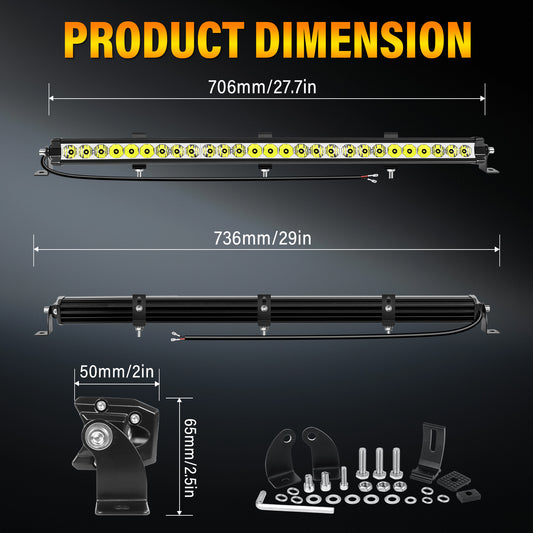 11" 20" 29" Single Row Eight-sided reflector cup design LED Light Bar with 18AWG Wire, Spot Flood Combo 6000LM Driving Work Light, Offroad Lights for Trucks, Pickup, Car, SUV, ATV, UTV, 4x4, Boat, Camper, Golf Cart