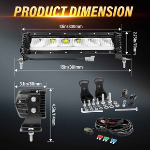 Qihang Series 13" 40W 2-in-1 LED Light Bar with Amber DRL - 4000 Lumens High Visibility Anti-Glare LED Light Bar, IP67 Waterproof Flexible Silicone Design, DT Plug and Play 12V for Cars/Trucks/SUVs