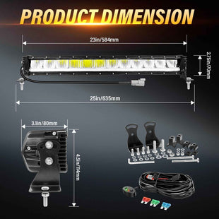 Qihang Series 23" 80W 2-in-1 LED Light Bar with Amber DRL - 8000 Lumens High Visibility Anti-Glare LED Light Bar, IP67 Waterproof Flexible Silicone Design, DT Plug and Play 12V for Cars/Trucks/SUVs