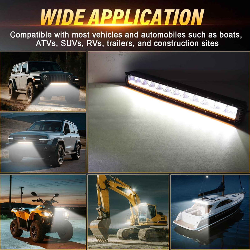 Qihang Series 23" 80W 2-in-1 LED Light Bar with Amber DRL - 8000 Lumens High Visibility Anti-Glare LED Light Bar, IP67 Waterproof Flexible Silicone Design, DT Plug and Play 12V for Cars/Trucks/SUVs