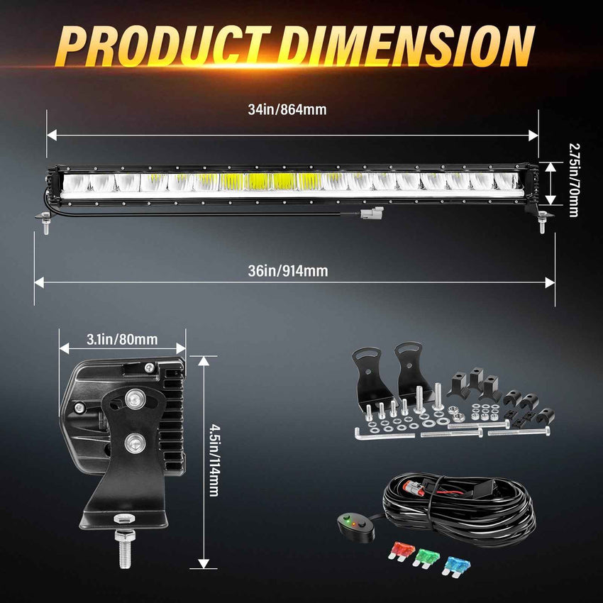 Qihang Series 34" 120W 2-in-1 LED Light Bar with Amber DRL - 4000 Lumens High Visibility Anti-Glare LED Light Bar, IP67 Waterproof Flexible Silicone Design, DT Plug and Play 12V for Cars/Trucks/SUVs