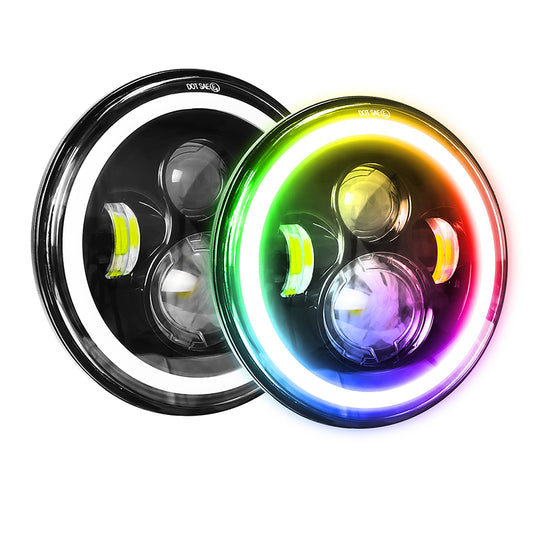 7INCH Jeep Wrangler Jk / Jl RGB LED Headlight with Multi-Color Halo Ring & DRL