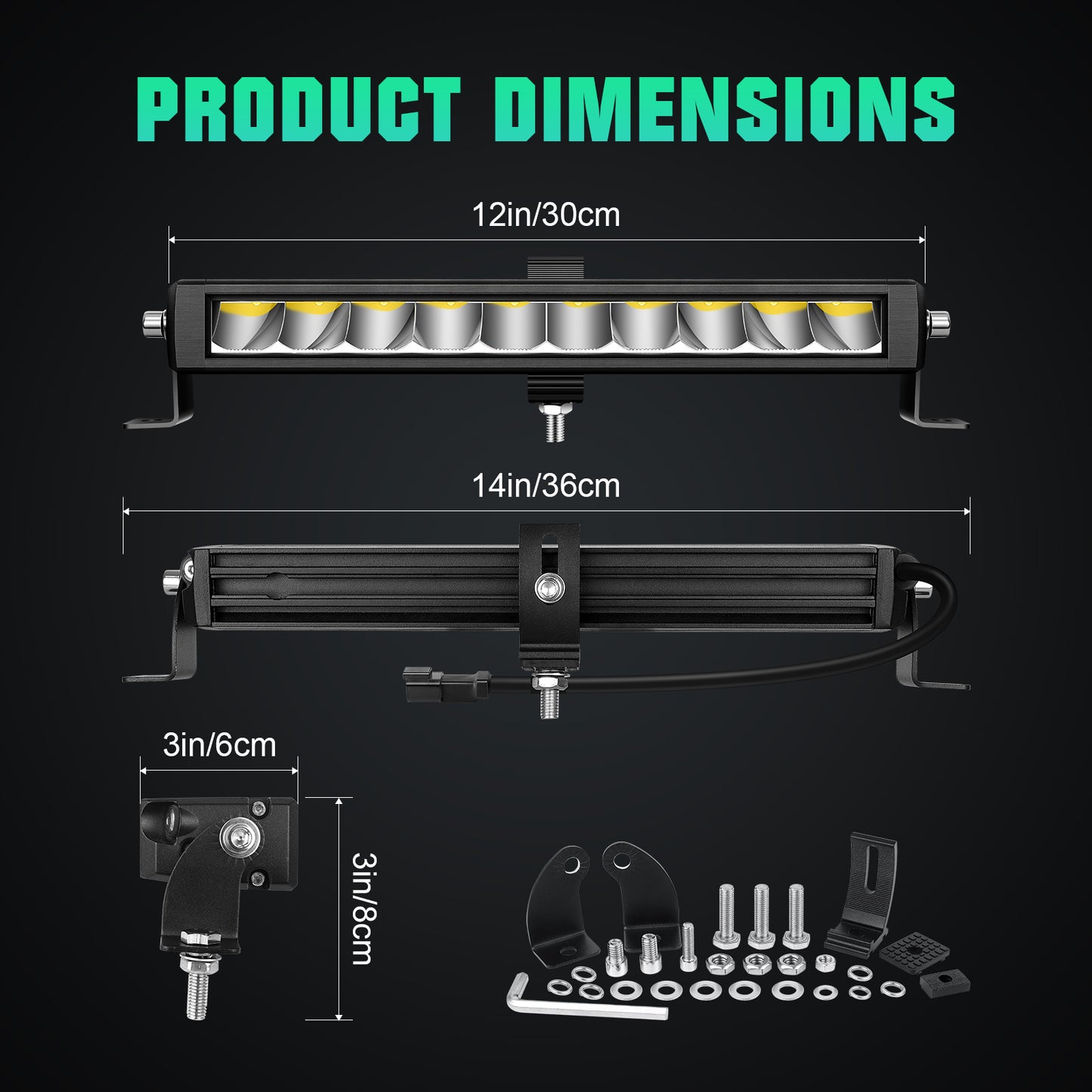 12" 23" 33" 44" 55" Single Row Slim LED Light Bar, High Lumen Value Spotlight Off-Road Driving Light Working Fog Light for Truck ATV, SUV, UTV, Boat Pickup, 4x4 Golf Cart, IP67, DT Connector, 6000K White