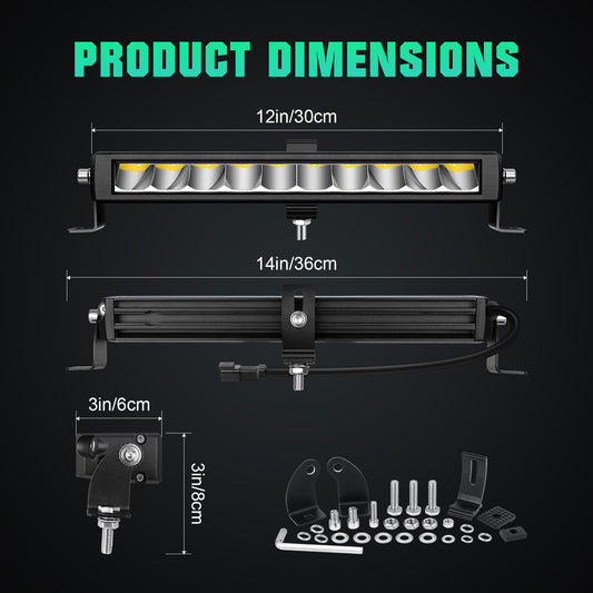 12" 23" 33" 44" 55" Single Row Slim LED Light Bar, High Lumen Value Spotlight Off-Road Driving Light Working Fog Light for Truck ATV, SUV, UTV, Boat Pickup, 4x4 Golf Cart, IP67, DT Connector, 6000K White