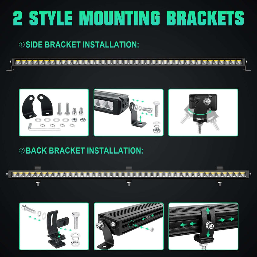 Tapaodu 44-inch slim LED light bar mounted on the front bumper of a black Jeep Wrangler, ready for off-road adventure.