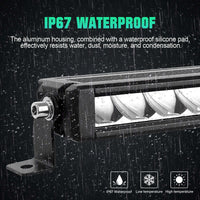 IP67 waterproof LED light bar with aluminum housing, designed to resist water, dust, and condensation.